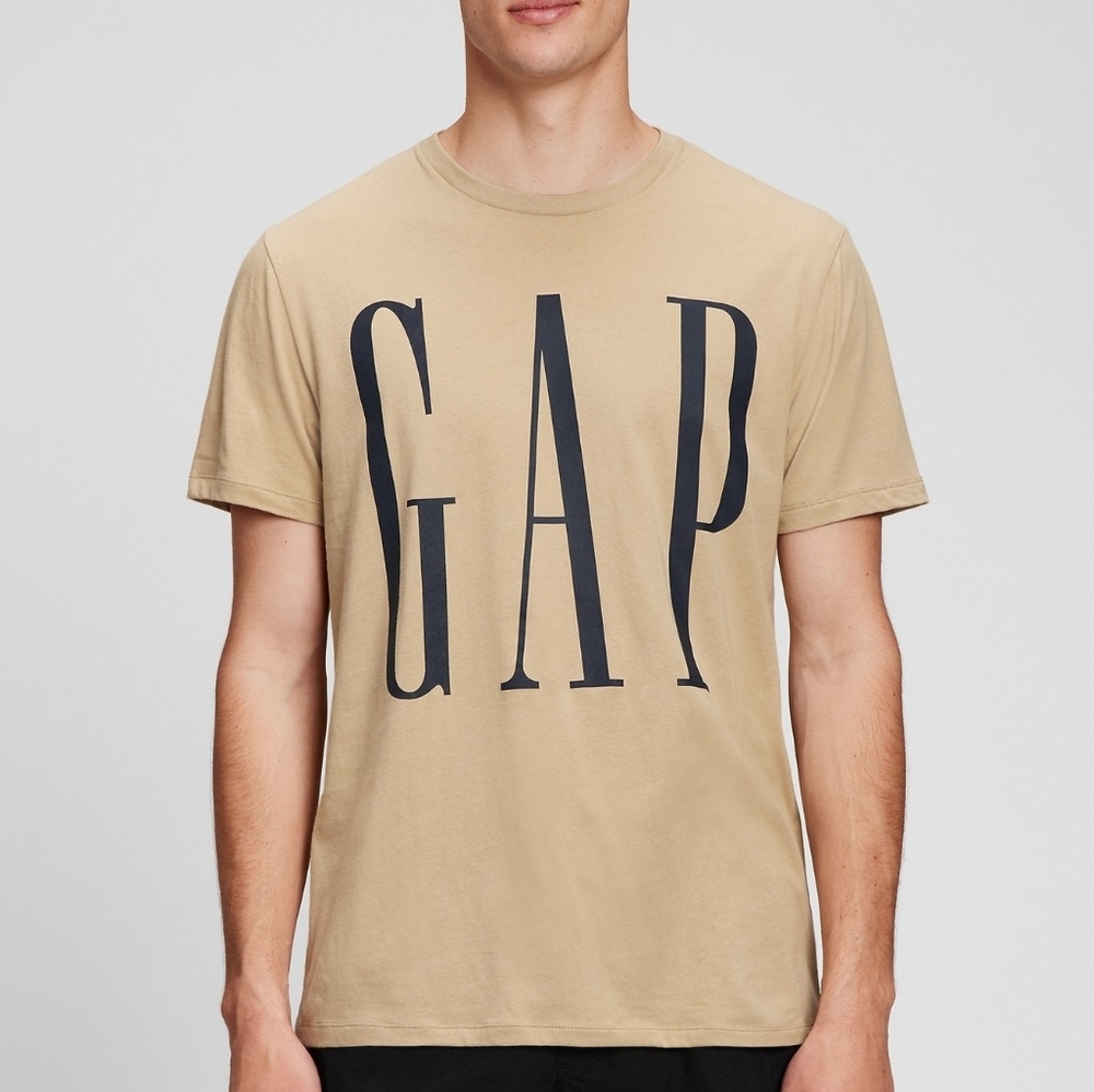 GAP Men's Classic Beige Tan Black Logo Short Sleeve Cotton Tee T-Shirt XL NWT